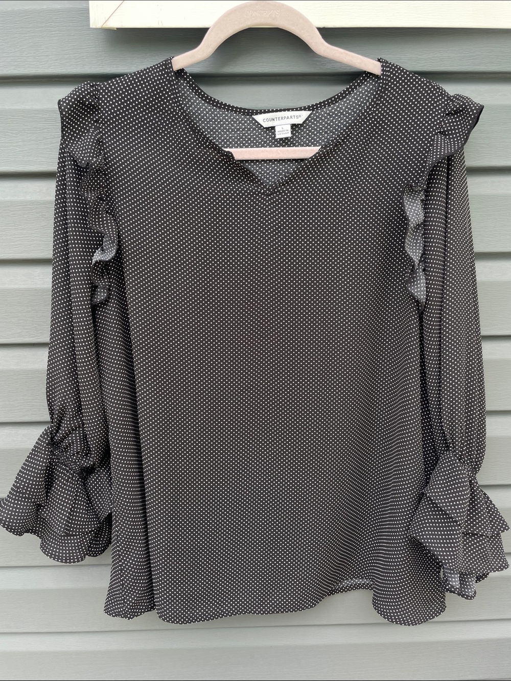 Counterparts Black Polka Dot Ruffle-Sleeve V-Neck Blouse